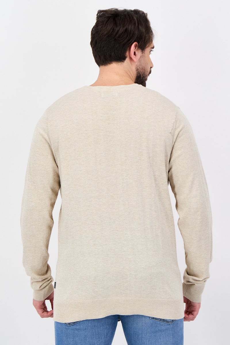 JACK & JONES Men Crew Neck Knitted Long Sleeve Sweater, Beige - Image 3